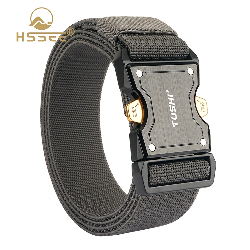 

HSSEE 2023 Men's Tactical Belt Hard Alloy Buckle Quick Release Military Belt Outdoor Casual Elastic Belt Girdles for Male Gift