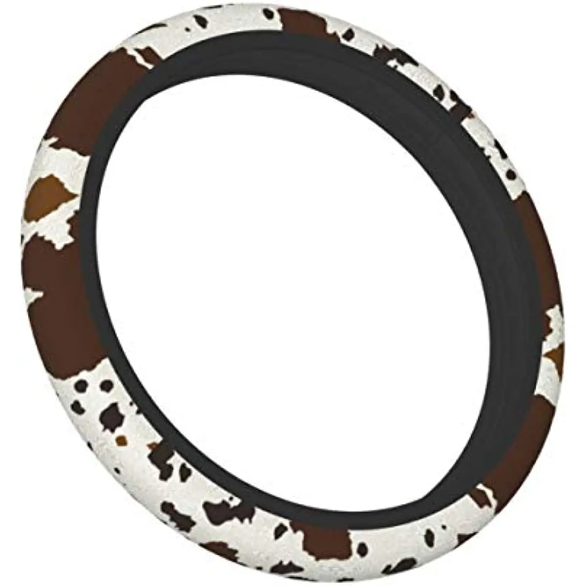 Cow Leather Skin Brown Car Steering Wheel Cover Elastic Comfortable Neoprene Steering Wrap Universal 15 Inch Durable Protector