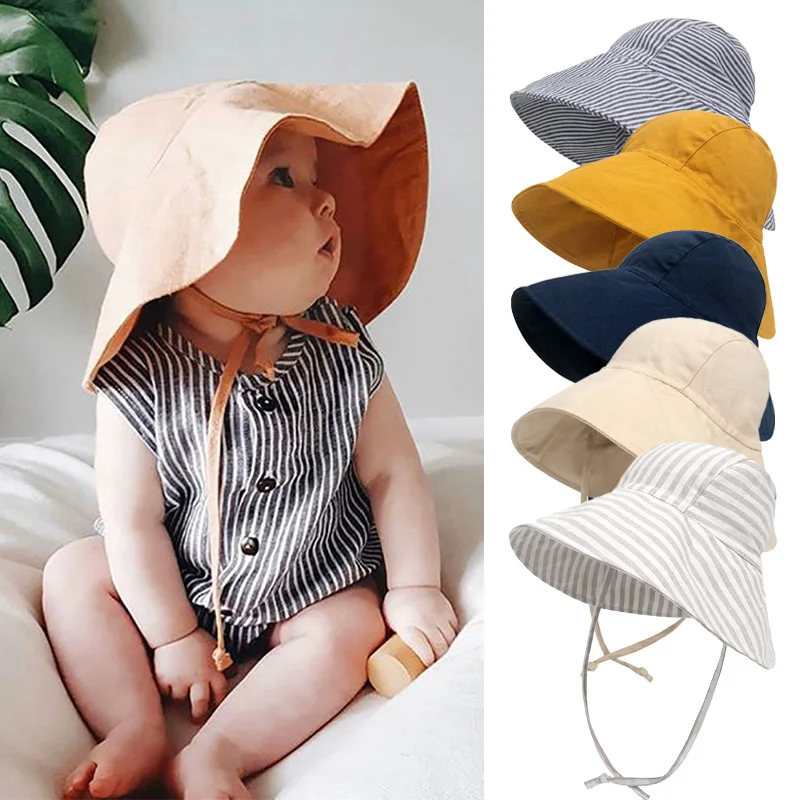 

Baby Hat for Girls Boys Cotton Linen Big Brim Caps Summer Spring Kids Bucket Hats Breathable Outdoor Beach Travel Kids Cap 2M-4Y