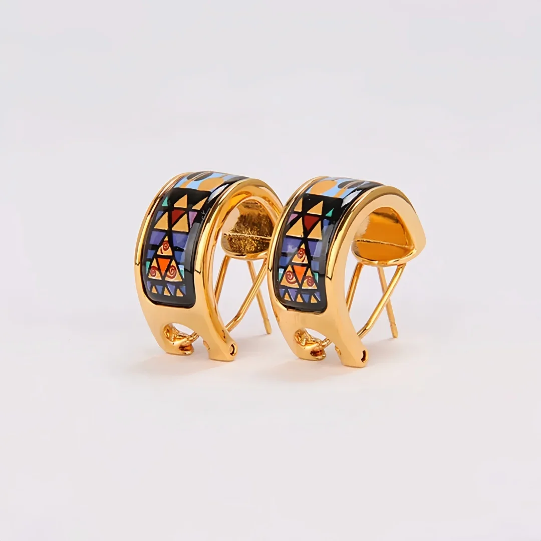 New Cloisonne Charms Stud Earrings for Women Enamel Geometric Dream Gilded Ear Clip Fine Choice Jewelry Lover's Gift Wholesale