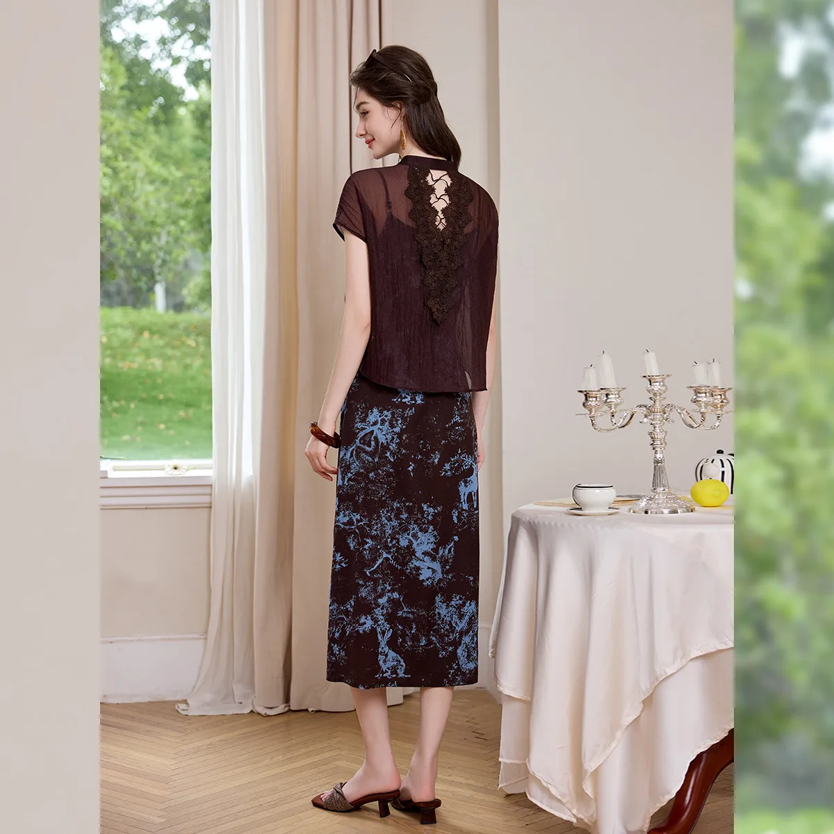 LOUISYAO Women French 2 Piece Set Summer 2026 Lightweight Flowy Shirt & Slip Dress Elegant Feminine Co-ord Matching Outfit
