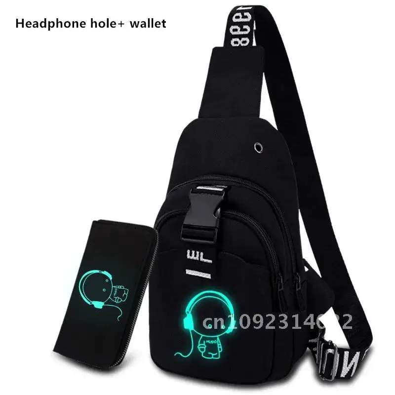 Multifunction Charging Men Crossbody Bags USB Fashion Chest Pack Short 's Bag Trip Shoulder Young Single Men Luminous Bag Chest