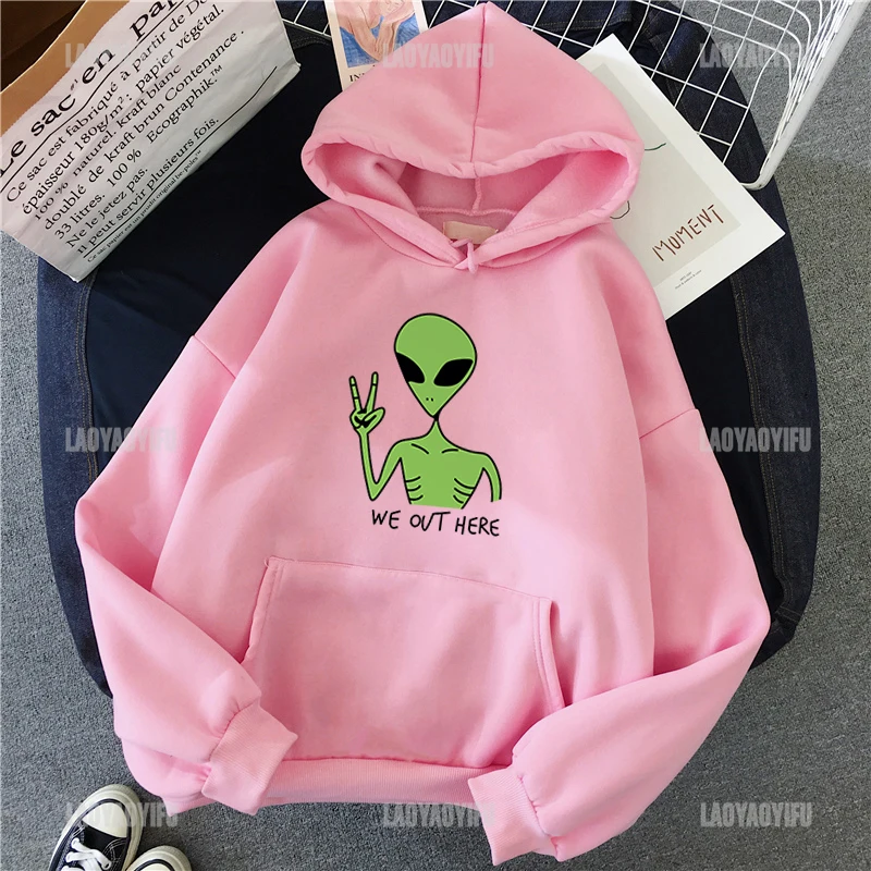 2024 New Green Alien Sweatshirts Girls Winter Fashion Harajuku Tops Moletom Cute Cartoon Streetwear Women Autumn Hoodie Pullover