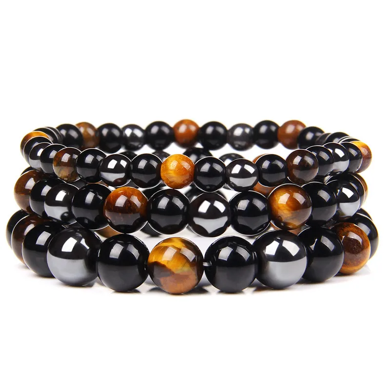 Pulsera Hombre Natural Black Obsidian Hematite Tiger Eye Beads Bracelets Men for Magnetic Health Protection Women Soul Jewelry