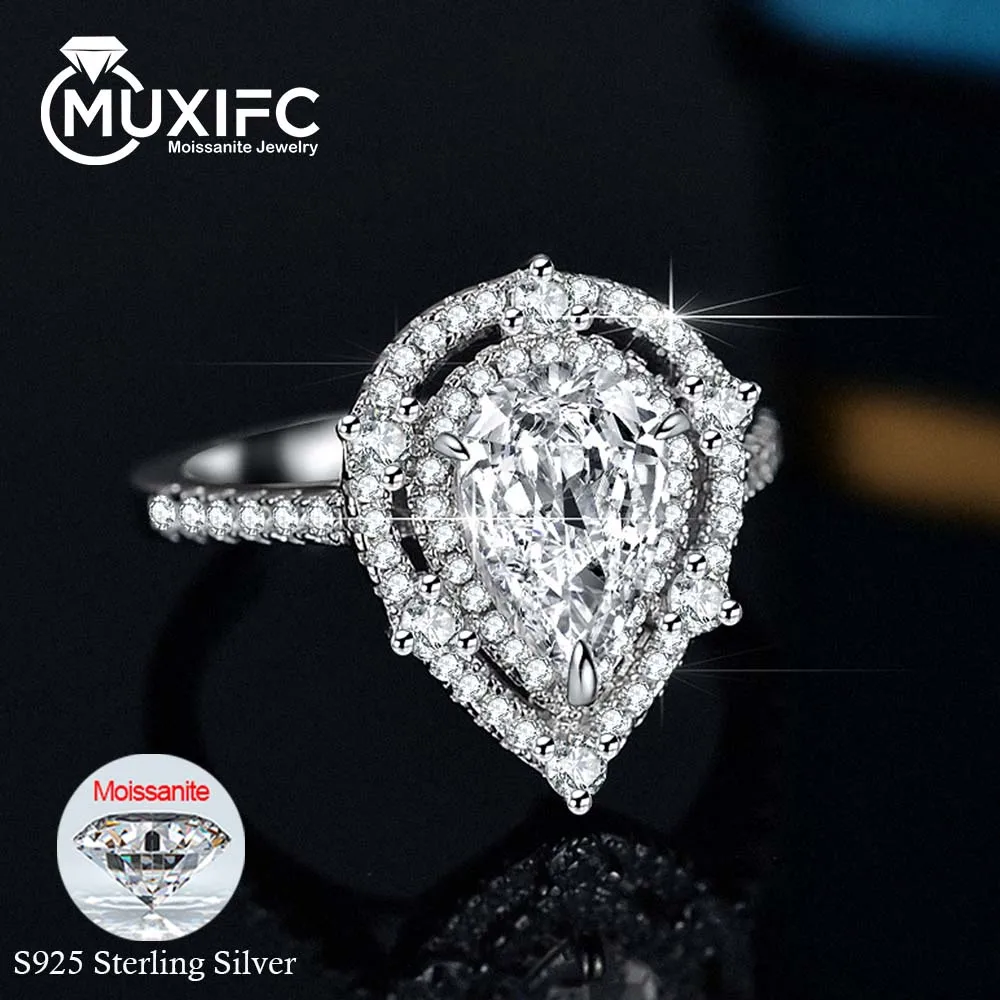 MUXIFC Luxury 2ct Moissanite Wedding Ring for Women 925 Sterling Silver Engagement Band D Color Lab Diamond Ring Certified Gift