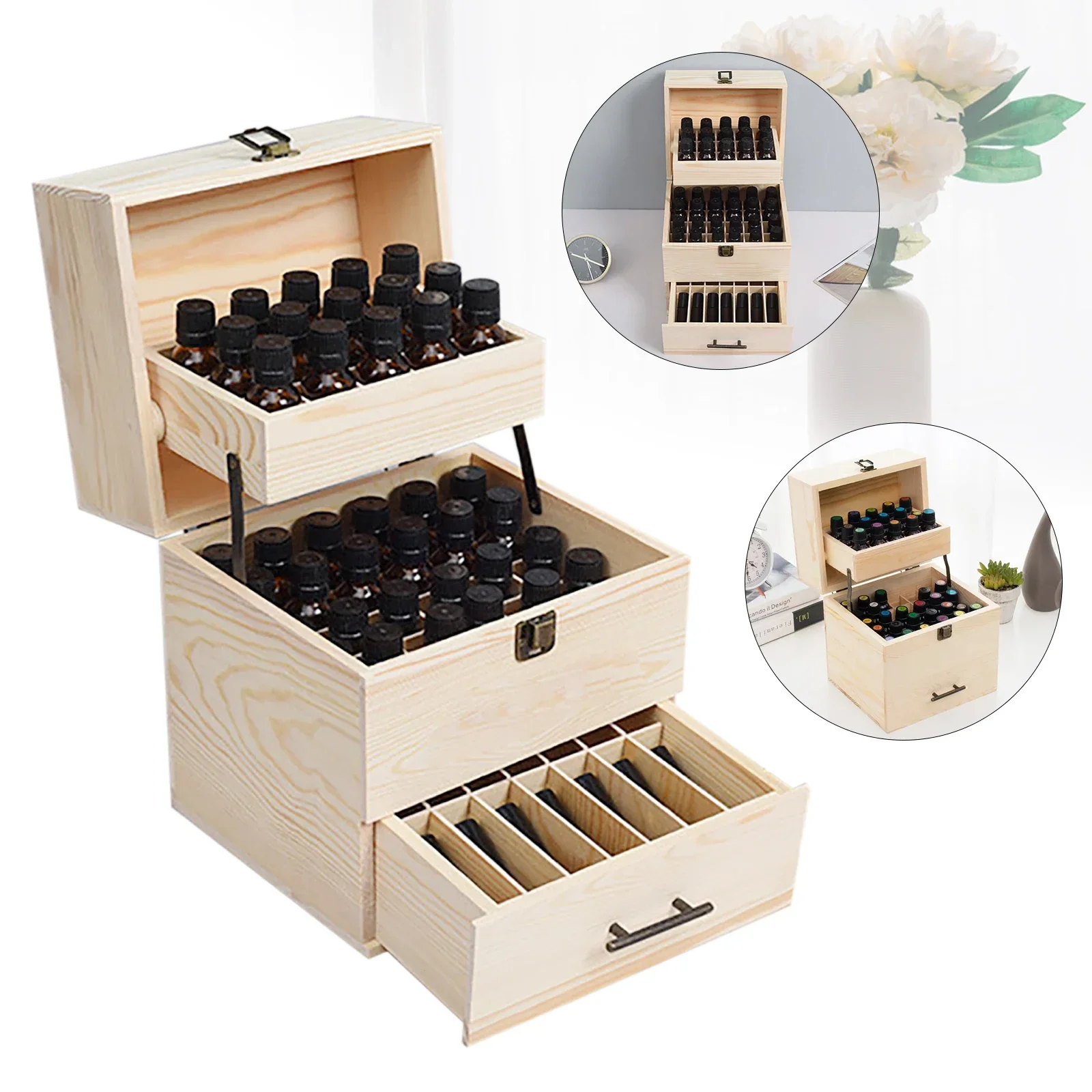 

Wood Storage Box for Essential Oils, 59-Slot Storage Case Box