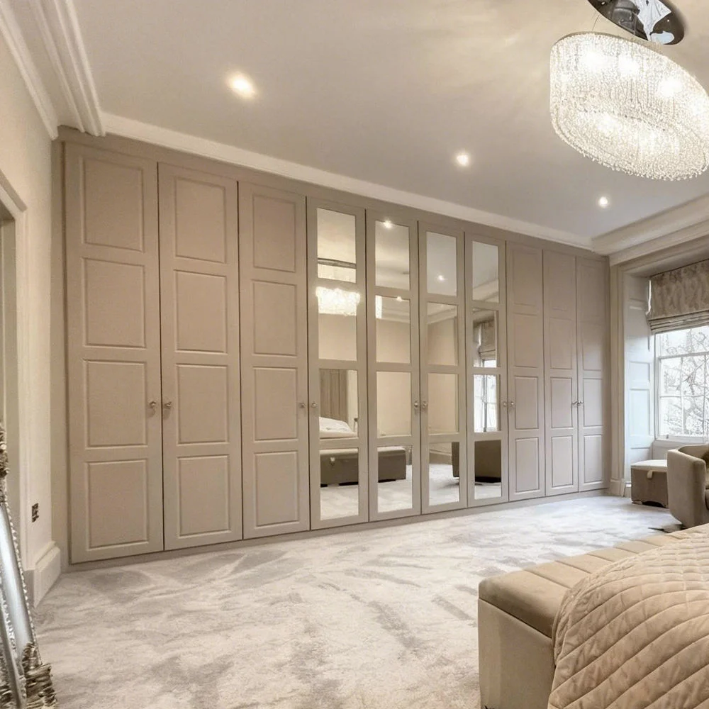Modern Sliding Mirror Door Wardrobe Custom Built-in White Wooden System Space Enhancing Bedroom Storage Solution
