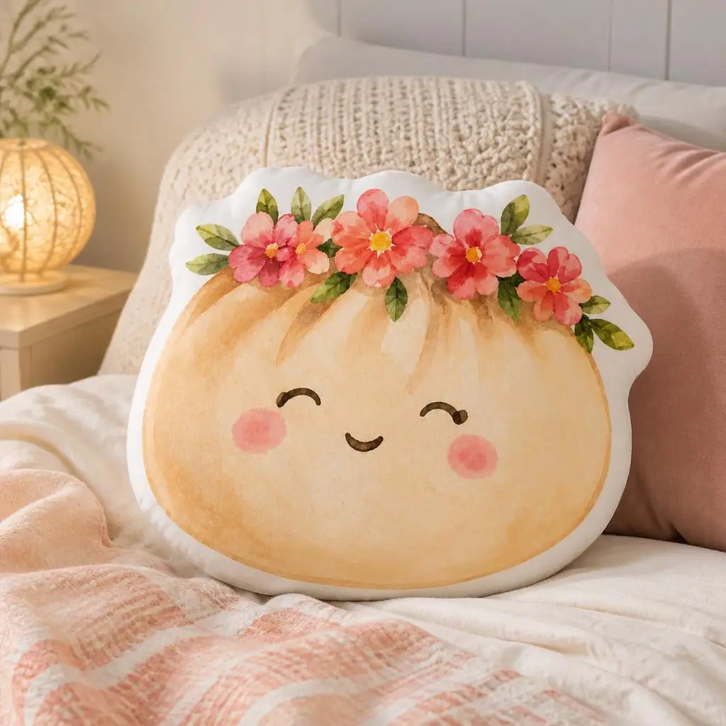 Dumpling Bun Flowers Cute Blossom Plush Pillow Cushion Funny Stuffed Throw Pillow Home Decor Children's Room Gifts Sofa Bed