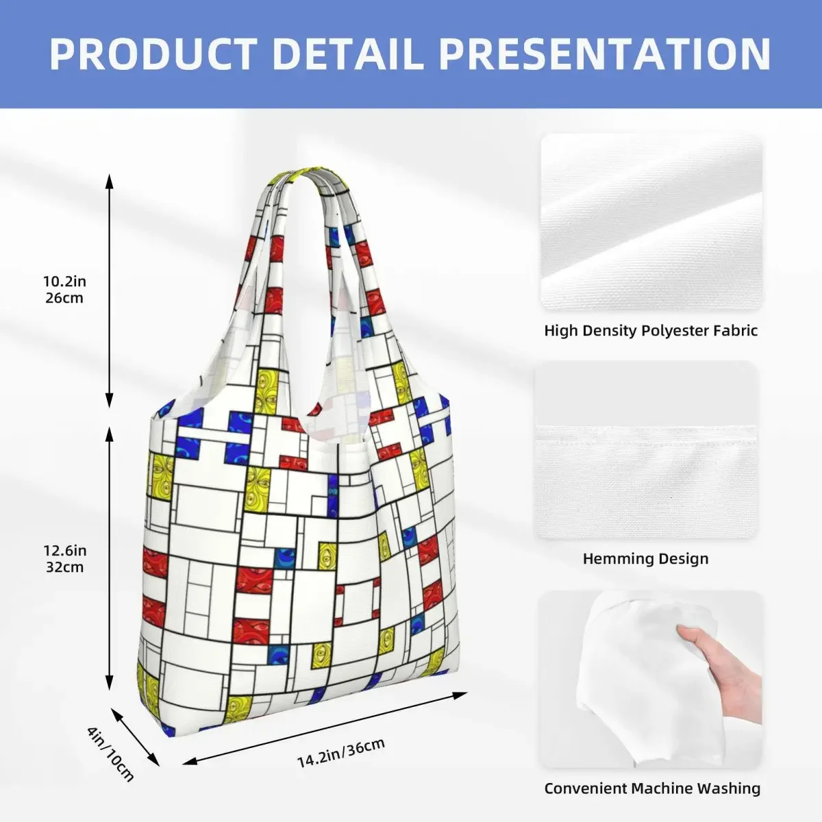 Custom Psychedelic De Stijl Art ร้านขายของชําช้อปปิ้ง Tote กระเป๋าผู้หญิง Piet Mondrian ผ้าใบไหล่กระเป๋านักช้อปความจุกระเป๋าถือ