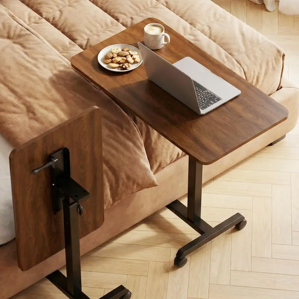 

Small Standing Desk, 24 Inches Mobile Foldable Rolling Laptop PC Table with Lockable Casters, Adjustable Height Overbed Bedside