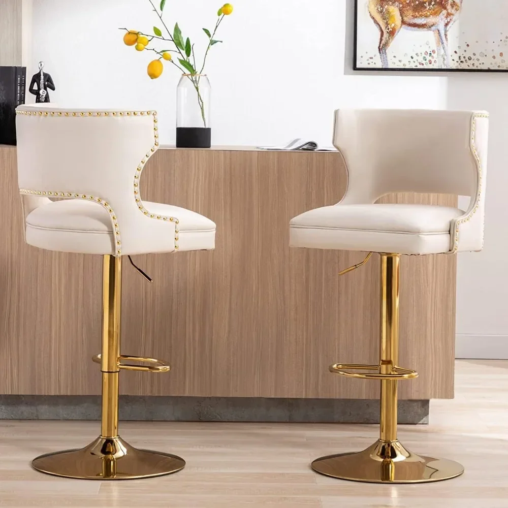 

Bar Stools Set of 2 Gold Leather Counter Height Barstools with Back Swivel Adjustable, Easy To Assemble, Bar Chairs