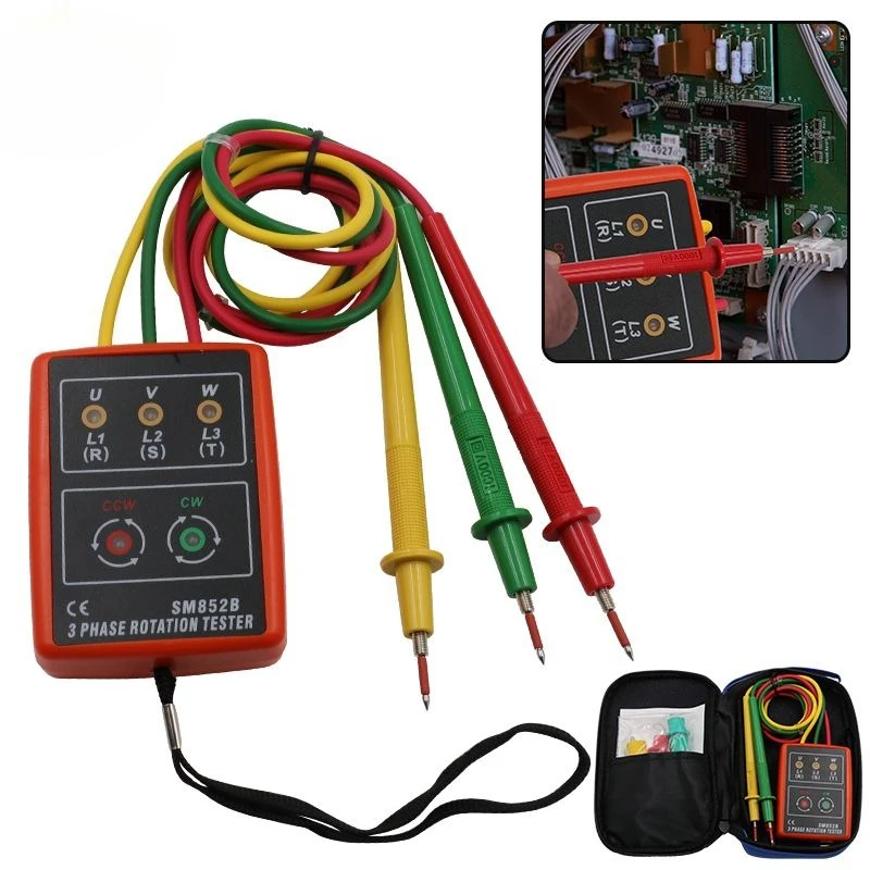 

SM852B Phase Tester Current Voltage Detector Portable Three-Phase Electrical Phase Sequence Detector Phase Sequence Table