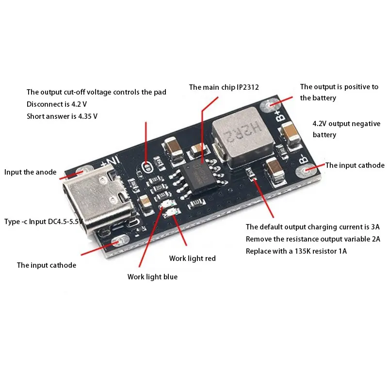 Type-C USB โมดูลชาร์จแบตเตอรี่ลิเธียมไอออน5V 3A 3.7V 18650