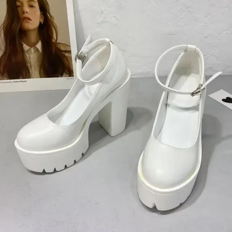 2024 Spring Autumn Casual High-heeled Shoes Sexy Ruslana Korshunova Thick Heels Platform Pumps Black White Size 41 Mujer
