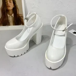 2024 Spring Autumn Casual High-heeled Shoes Sexy Ruslana Korshunova Thick Heels Platform Pumps Black White Size 41 Mujer