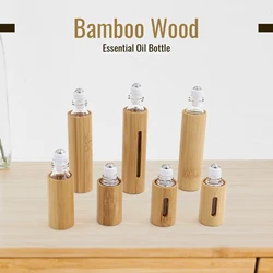 3/5/10ml Natural Bamboo Wood Roll On Ball Bottle With Window Essential Oil Sub-bottling Perfumes Roller Bottle Refillable Bottle