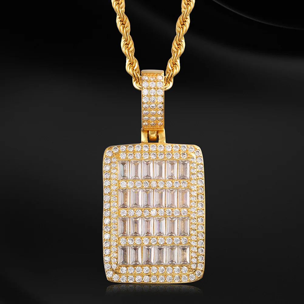 

European and American hip hop, rectangular military pendant, square zircon full pendant necklace jewelry.