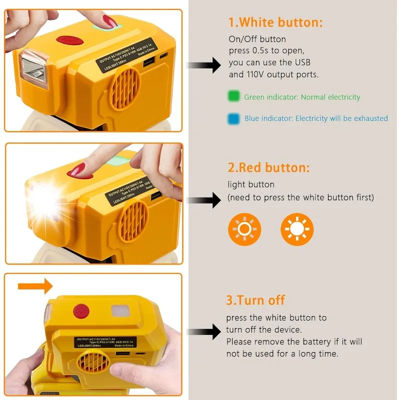 To AC 110V/220V Power Inverter for Makita/Dewalt/Milwaukee 18V 20V Li-ion Battery Portable Outdoor Power Inverter Generator New