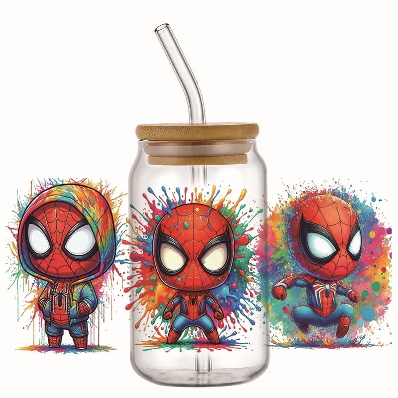 Minoso 3D Cute Avengers UV DTF New Design Decal Cartoon Wrap For 16oz Libbey Glass Can Cup Coffee Wholesale Car Sticker