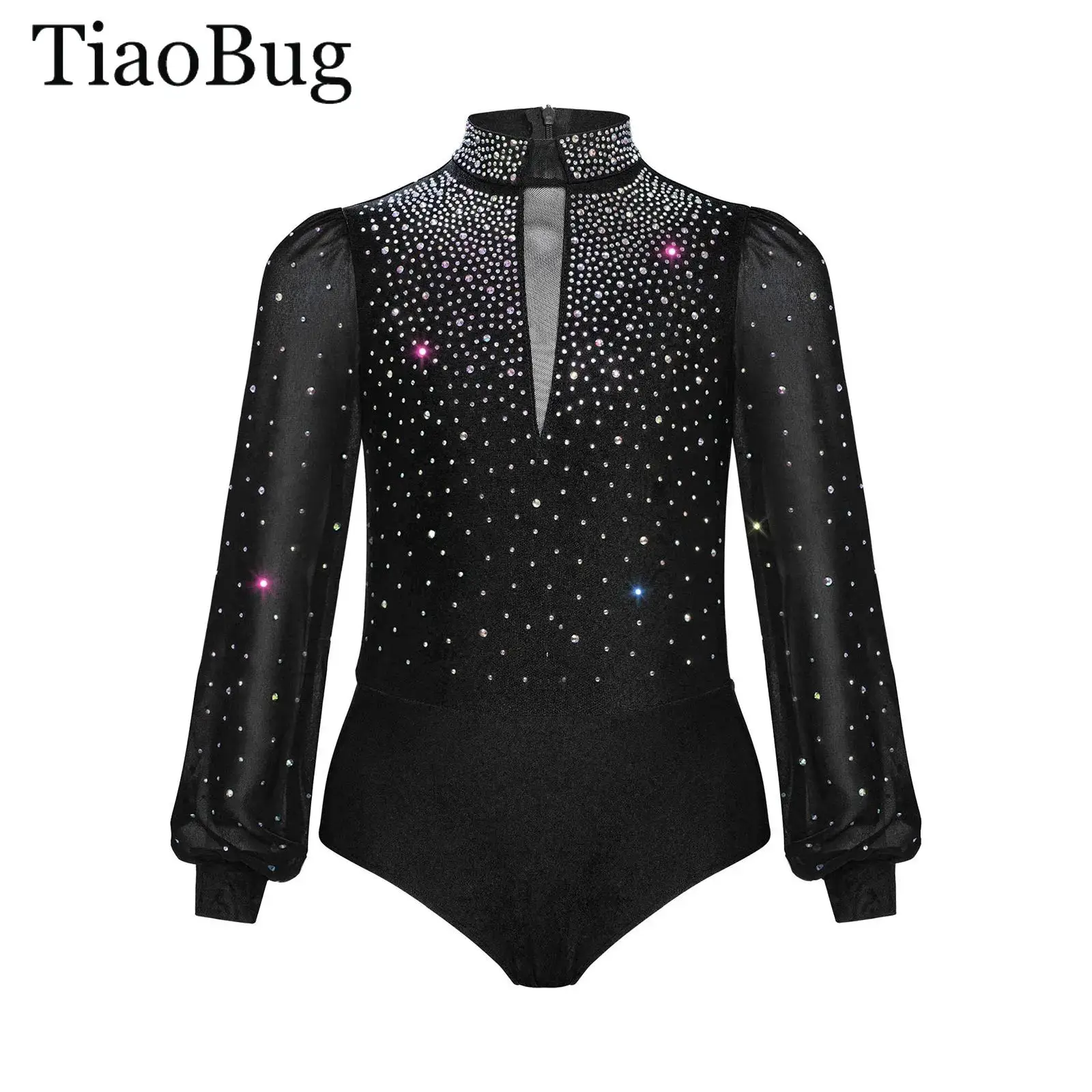 

Kid Boys Latin Dance Leotard Long Sleeve Mock Neck Rhinestone Ballroom Salsa Tango Rumba Performance Bodysuit Jumpsuit Shirt Top