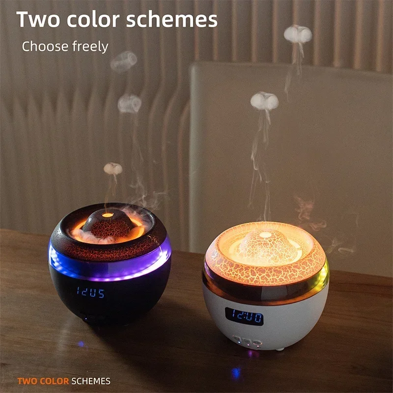 

Portable 300ML Colorful Led Lamp New Trend Volcano Jellyfish Spray Fire Flame Oil Humidifier Diffuser With Remote