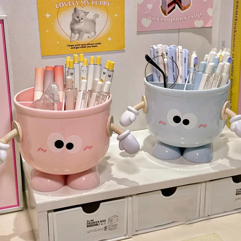 Creative Desktop Pen Holder with Hook Stationery Storage Box Desk Organizer Pen Rack for Children Girls School Study Room