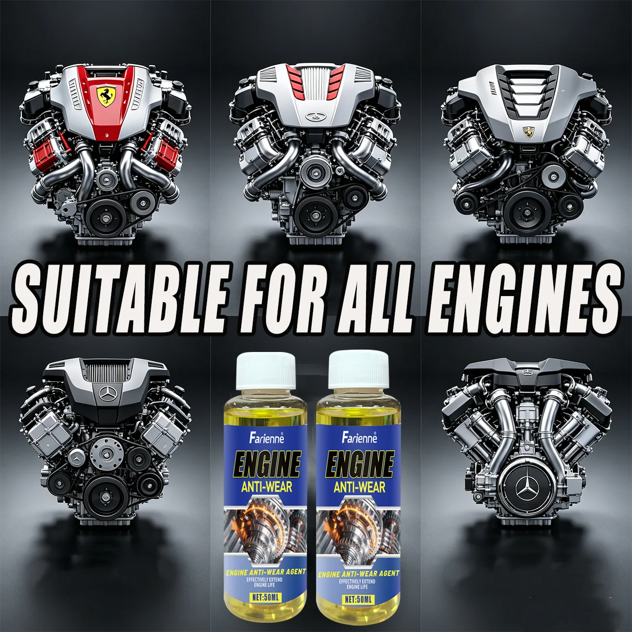 Farienne 50ml Engine Anti-Wear Agent, Carbon Deposit Remover & Noise Reduction Additive for All Fuel Engines