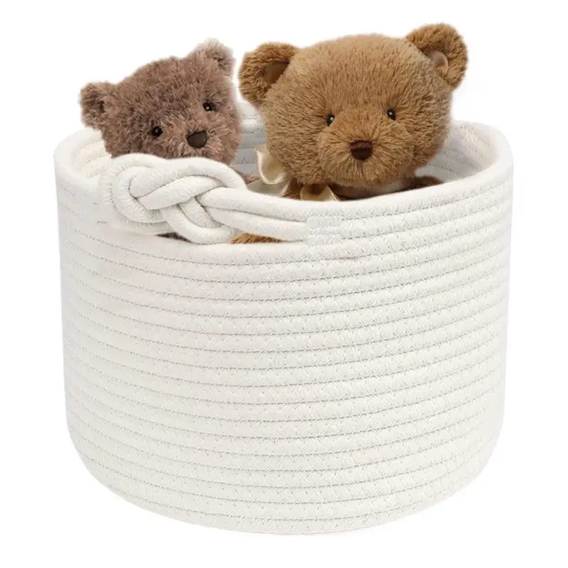 Cotton Rope Baskets For Storage With Twist Handle Round Toy Storage Basket Round Toy Storage Bin For Desk Organization