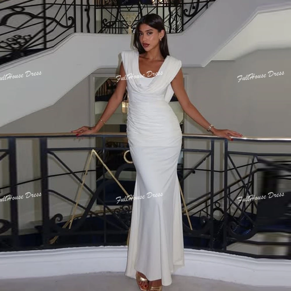 

Customized Women's Sleeveless Pleated Formal Evening Dress Sexy Sheath Backless Floor Length Wedding Party Dress with Court