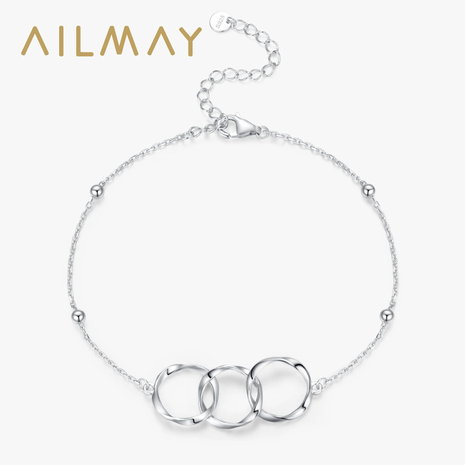 

Ailmay Genuine 925 Sterling Silver Unique Fashion Geometric Design Adjustable Bracelet For Women Girls Party Accessories Jewelry