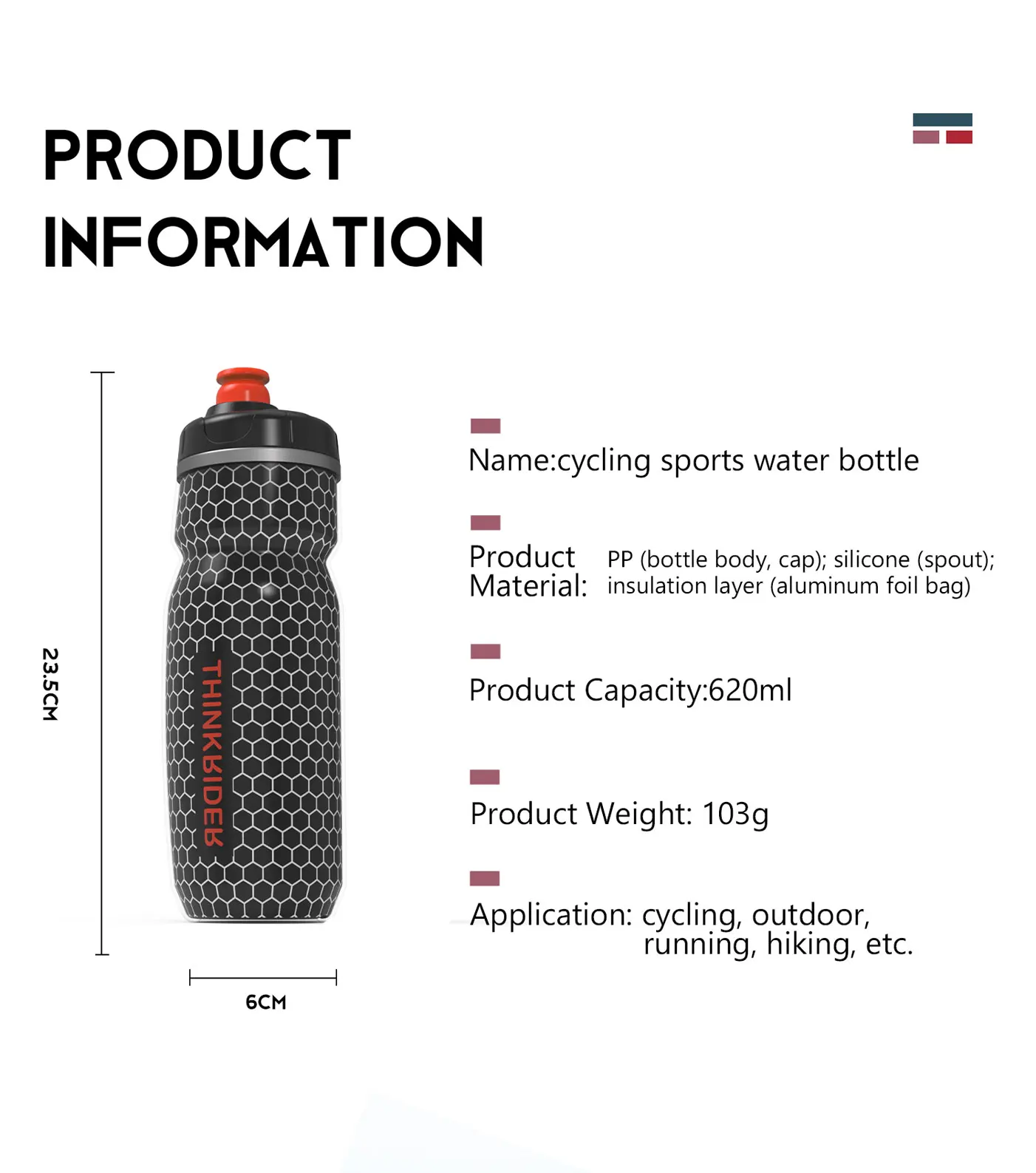 ThinkRider 620ML Cycling Keep Cold Bottle MTB Road Bike Portable Cup Lightweight Outdoor Water Bottle Bike Accessory_maomaolike.com