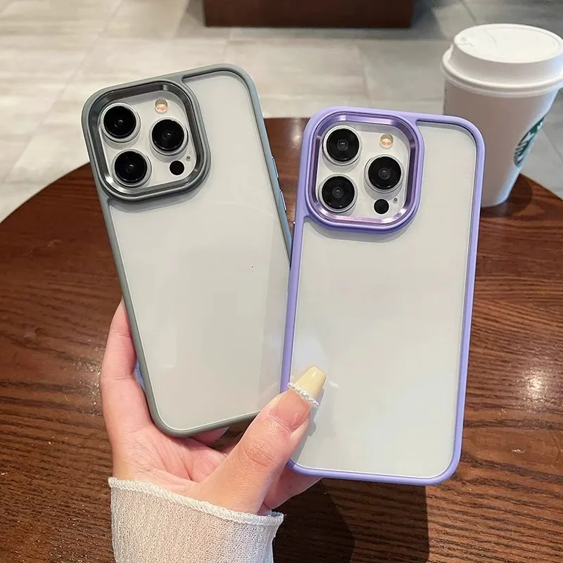 Luxury Metal camera protection frame phone case for iphone 15 14 13 12 11 pro max plus hard Natural Titanium pc silicone cover