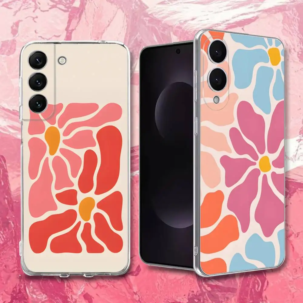 抽象的なフラワーマーケット電話ケース サムスン S30、23、21、22、20、FE、ライト、S10、9、8、7 プラス Note20ultra 透明ソフト用