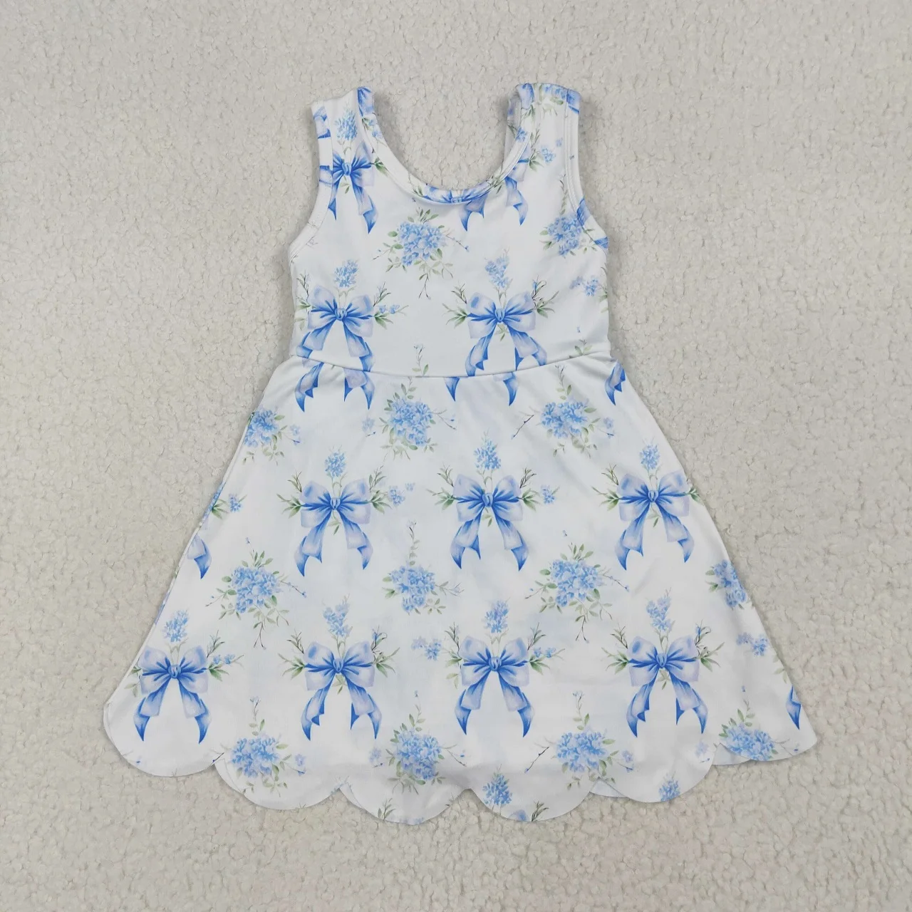 

Wholesale Baby Girl Sleeveless Active Clothing Infant Kid Wear Skirt Shorts Skort Yoga Dress Toddler Blue Bows Flower Clothes