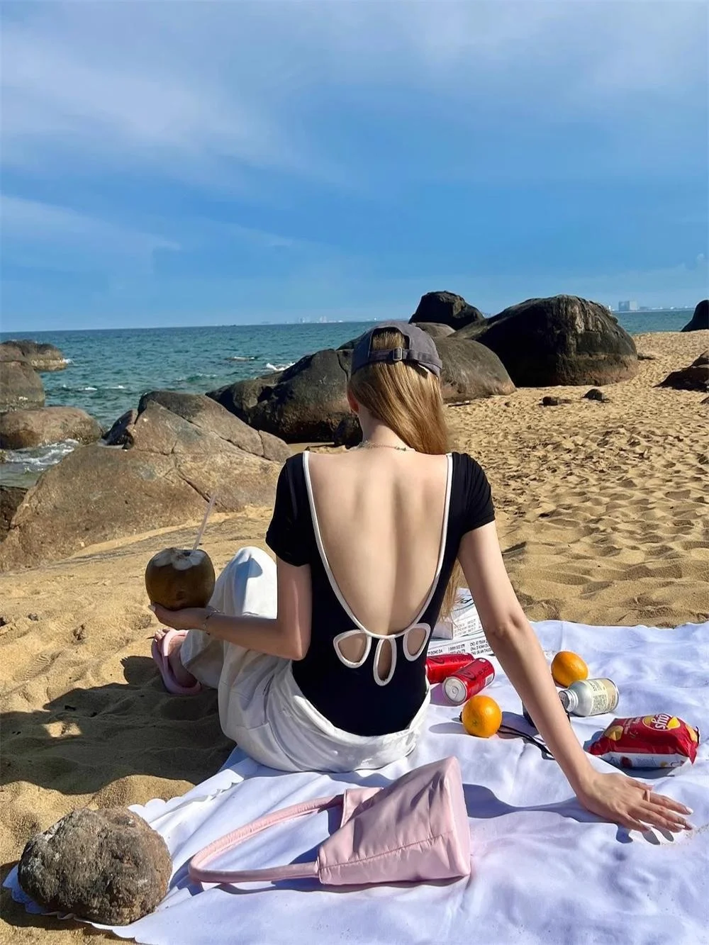 Bla-Piece Swimsuit Women's New Sle Bal Sea Beach Vaion Thermal Spa Slimming Jellyfi Feeling Qui Dry Casua...