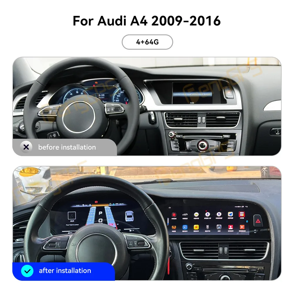 Dual Screen Android 15 Head Unit For Audi A4 2009-2016 12.3