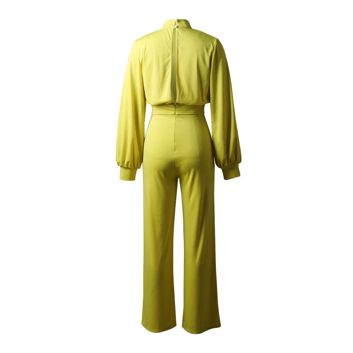 Wide Leg Pant Jumpsuit Women Fashion Stand Neck Lantern Sleeve Rompers Autumn Winter Casual High Waist Jumpsuits Black