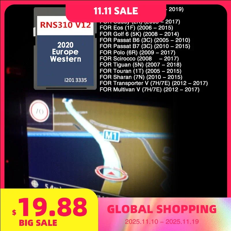 

for VW RNS 310 V12 West Europe Navi SD Card Version 2020 8GB Navigation Maps Update Data Version Car Accessories Sat NAV