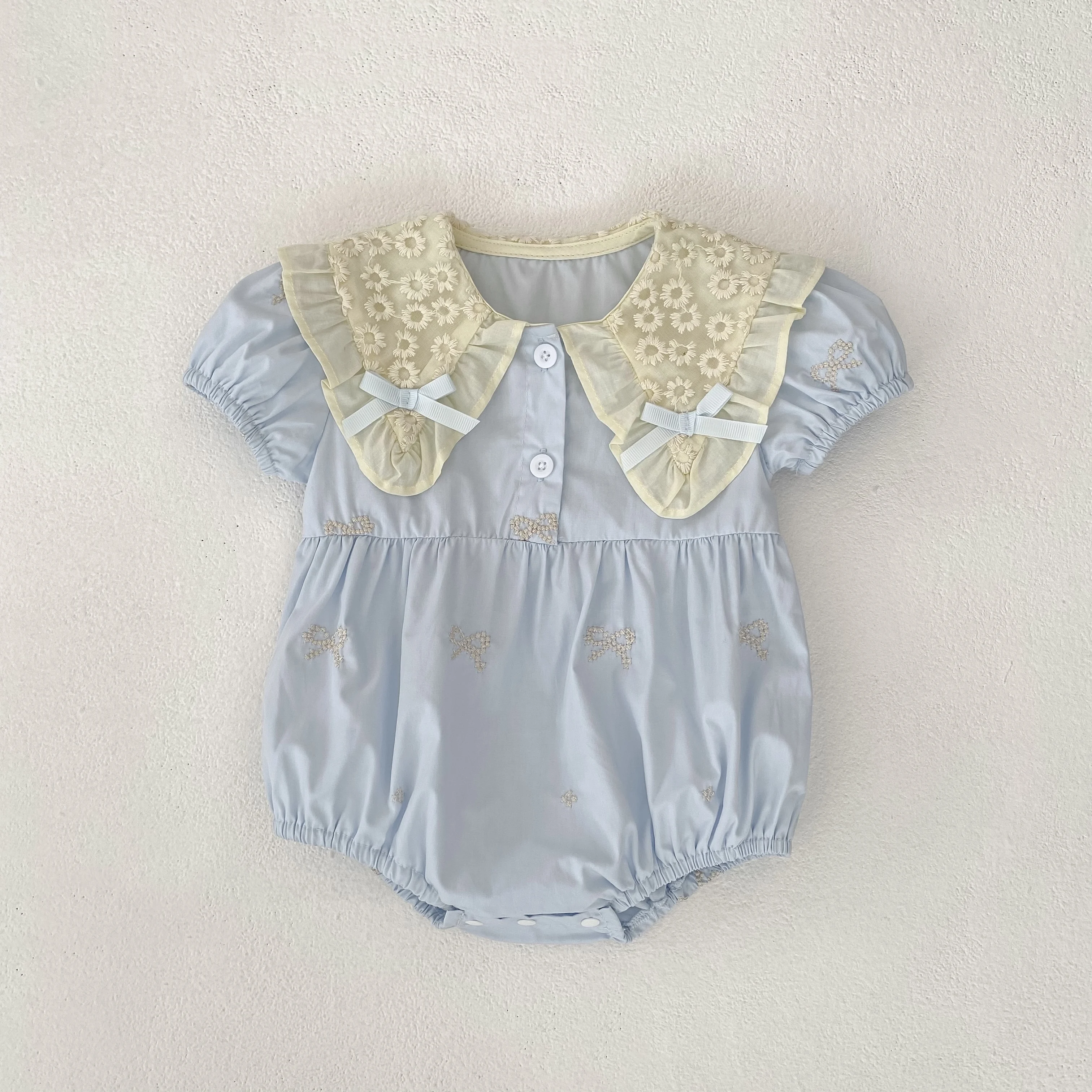 طفلة ملابس الصيف الوليد رومبير المطرزة القوس التلبيب طفلة قطعة واحدة الملابس تسلق الملابس الوليد الملابس #6