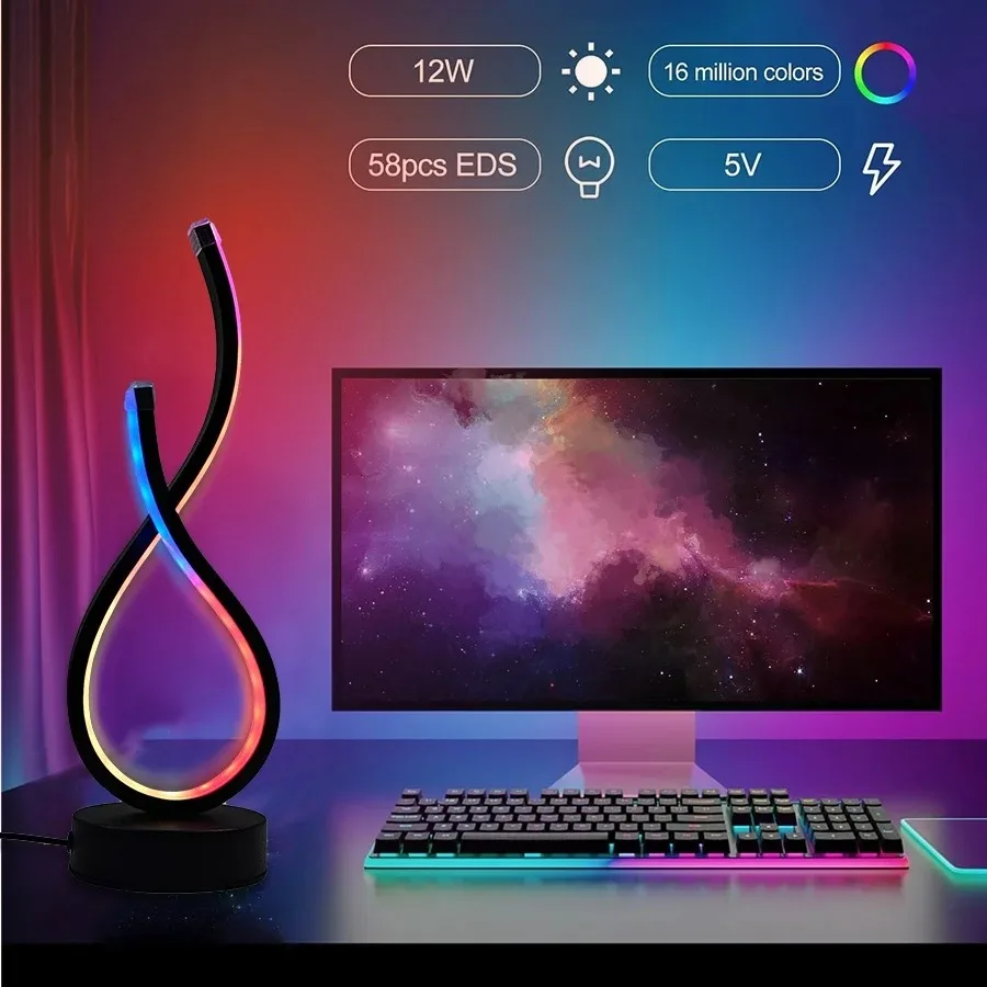

Креативный спиральный светодиодный ночник с регулируемой яркостью, RGB настольный ночник для гостиной, офисного стола, спальни, прикроватного декора, USB-разъем