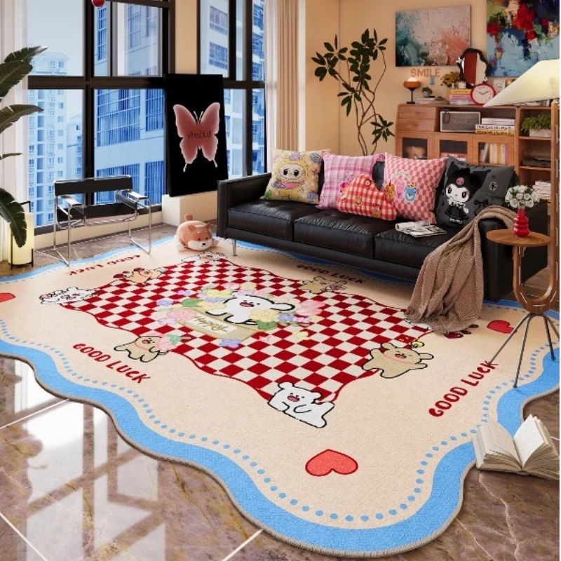 

Cartoon Cute Plaid Pattern Living Room Carpet Foldable Machine Washable Floor Mat Non-Slip Soft Home Decoration Bedside Rug 러그