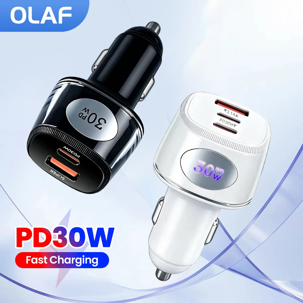 PD30W USB Car Charger Fast Charging 2/3 Ports Type C Car Charger Adapter For iPhone 15 16 17 Samsung Huawei Xiaomi USB C Charger