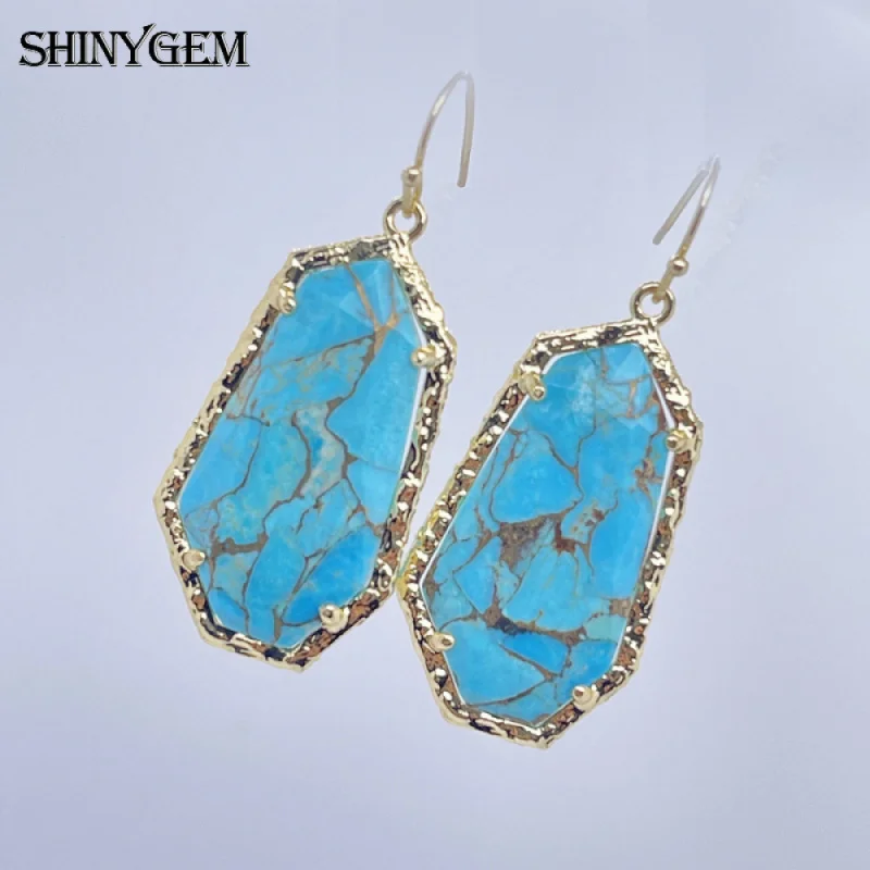SHINYGEM  Imperial Jasper Turquoise Various Materials Irregular Shape Gold Plated Hook Women'S Fashionable Jewelry Gifts