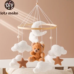 Baby Crib Mobile Wooden Rattle Toy Bed Bell Mobile Hanging Teddy Velvet Bear Doll Toy Newborn Music Box Crib Mobile Bracket Gift