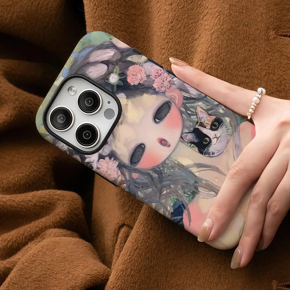 حافظة هاتف A-Aya Takano Art لهاتف آيفون 17 16 15 14 13 12 Pro Max Plus لامعة عالية الدقة بطبقة مزدوجة غلاف صلب سائل