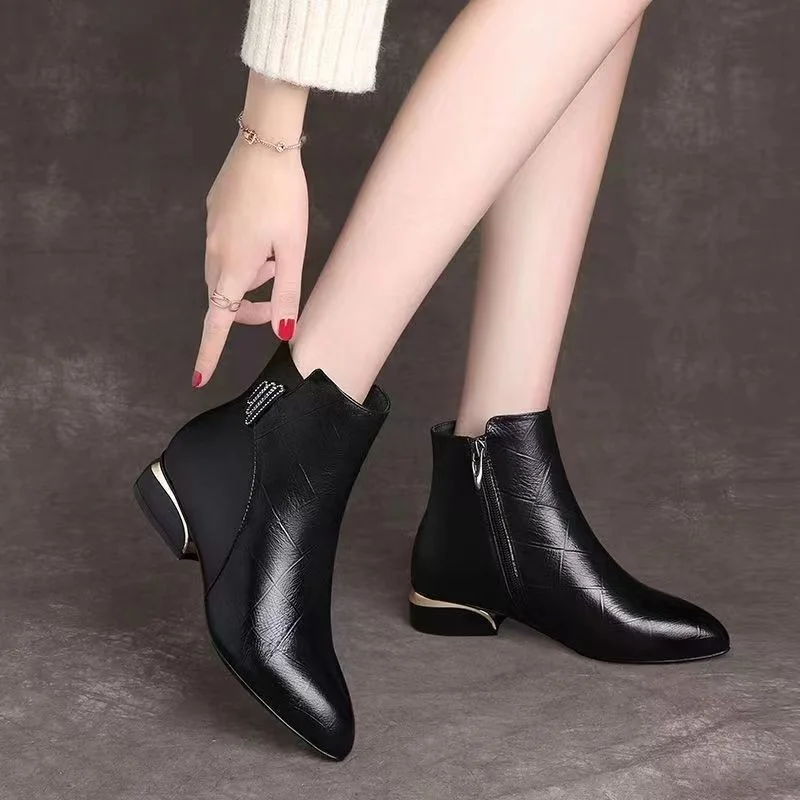 British Style Women\'s Boots Autumn and Winter Pointed Toe 2022 Fashion Thick Heel Ankle Boots Shoes Chelsea Boots Sewing Boots