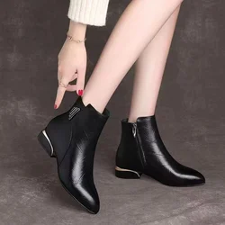 British Style Women's Boots Autumn and Winter Pointed Toe 2022 Fashion Thick Heel Ankle Boots Shoes Chelsea Boots Sewing Boots