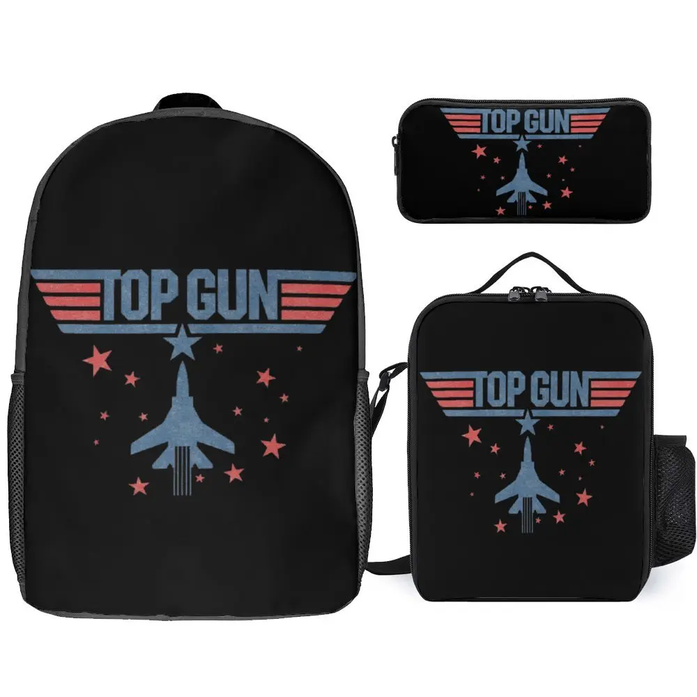 

Top Gun Classic Vintage Jet Blue & Red Movi Lasting Cozy Rucksack 3 in 1 Set 17 Inch Backpack Lunch Bag Pen Bag Schools Funny Gr