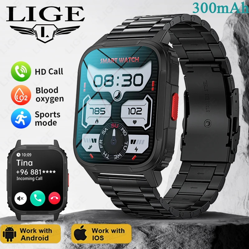 LIGE-Montre connectée LW9 pour les hommes, étanche conforme à la norme IP68, avec moniteur de rythme cardiaque et météo, Bluetooth, appels, nouveau modèle de 120