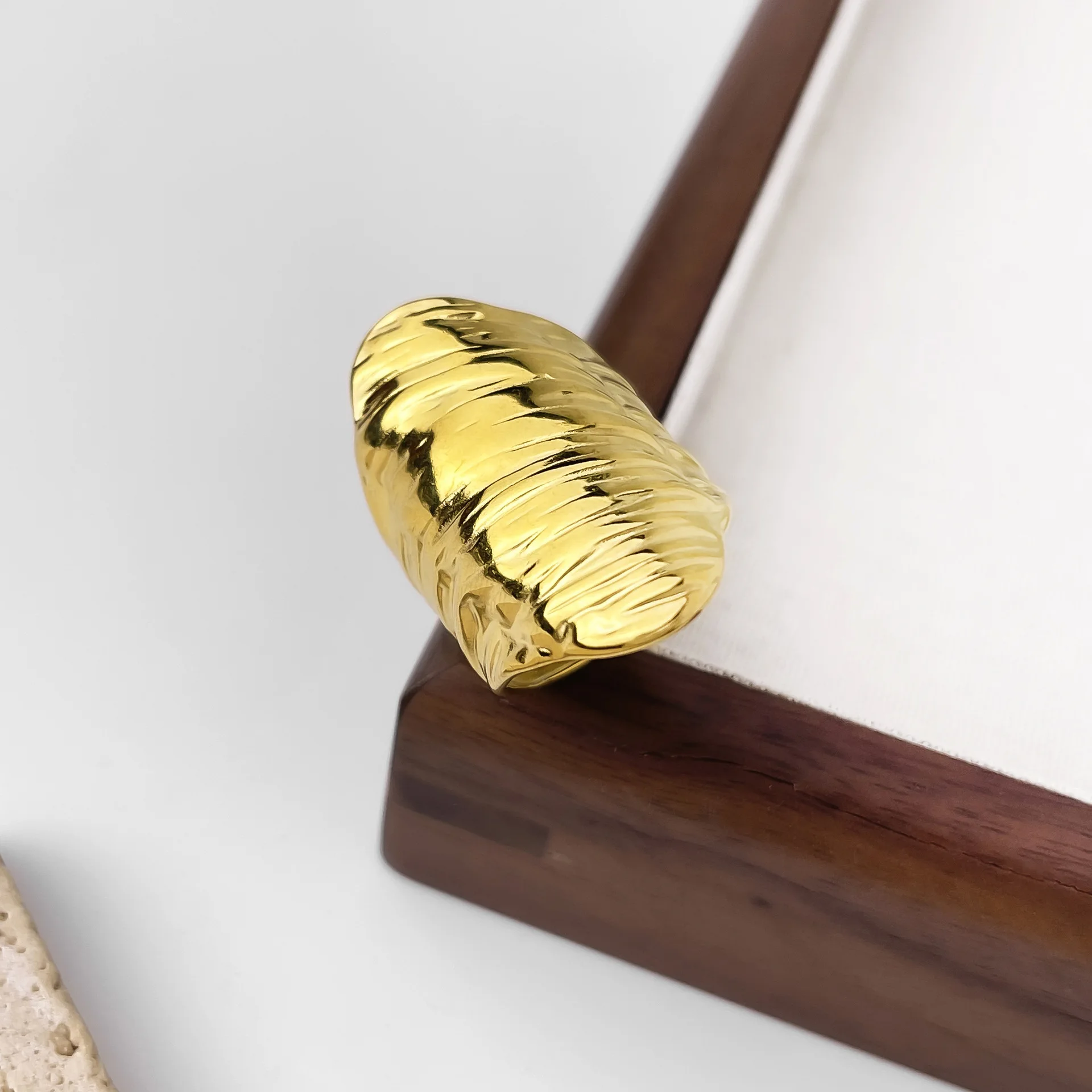 Gold Color Irregular Metal Wide Opening Ring For Women Girls Exaggerated Stainless Steel Finger Vintage Jewelry Waterproof Gifts